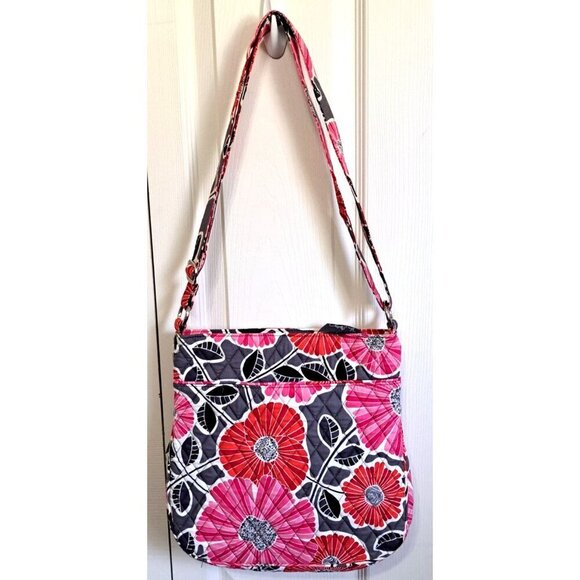 Vera Bradley Multicolor Floral Crossbody/Shoulder Bag Compartments Pink Red Gray - Picture 3 of 9
